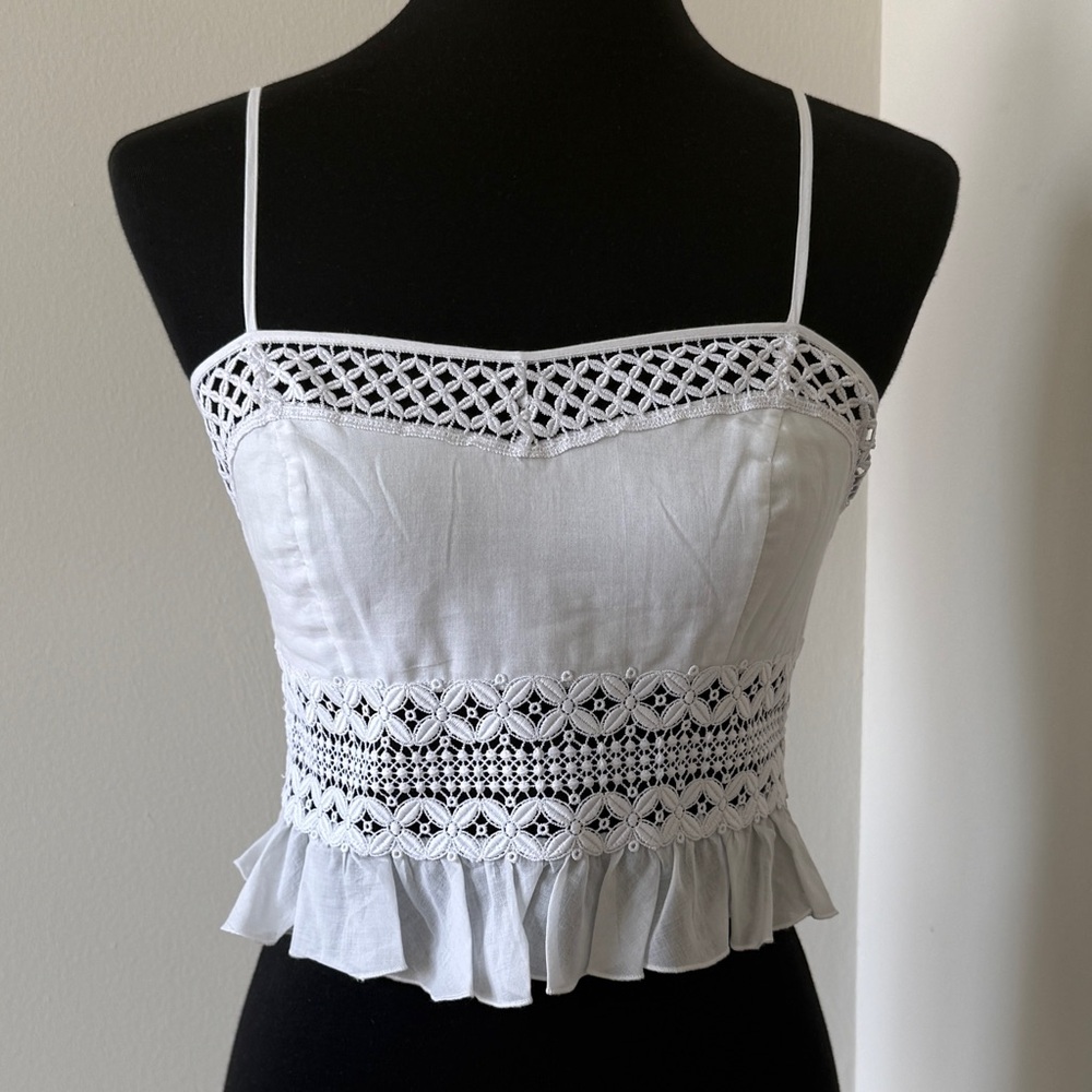CHARO RUIZ White Bustier Look Cotton & Lace Sweetheart Top - NEW WITH TAGS - S